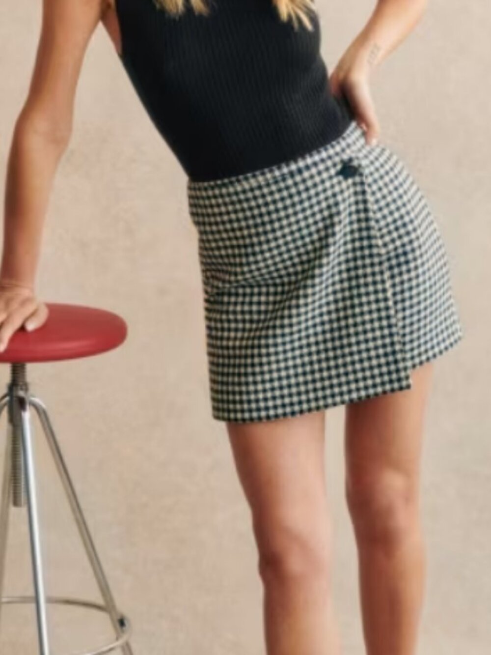 Sezane Black & White Houndstooth Laure Wrap-Style Mini Skirt